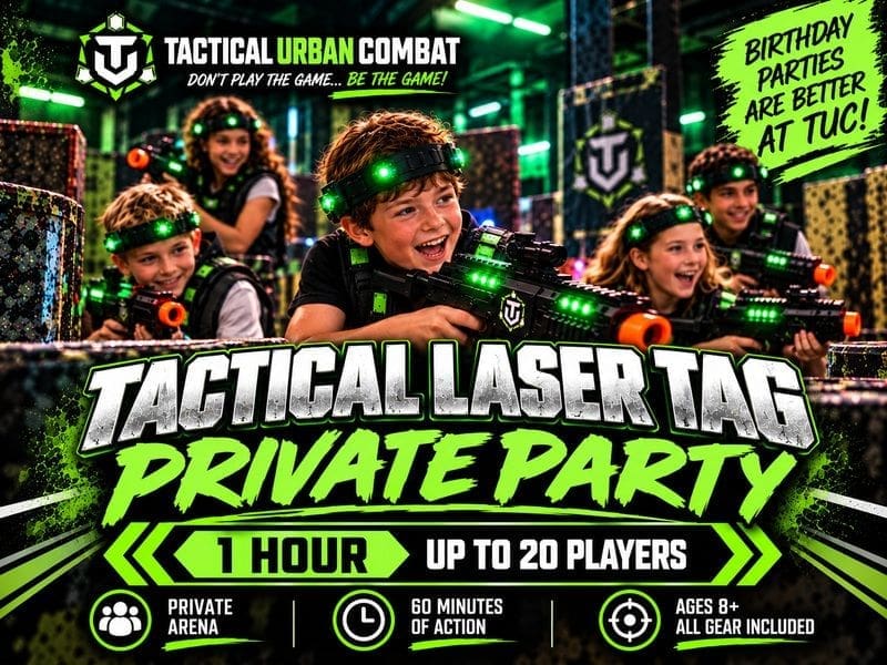 1-Hour Laser Party — 1 hour · up to 20 players · ages 8+