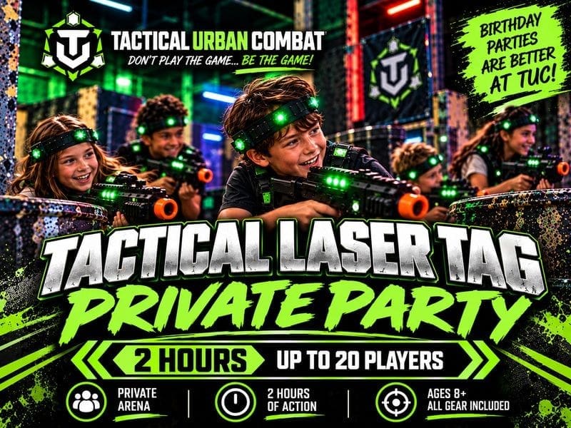 2-Hour Laser Party — 2 hours · up to 20 players · ages 8+